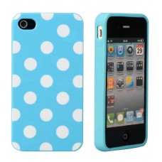 iPhone 4 4s - White Dots TPU Soft Protective Phone Cover and Case - Blue